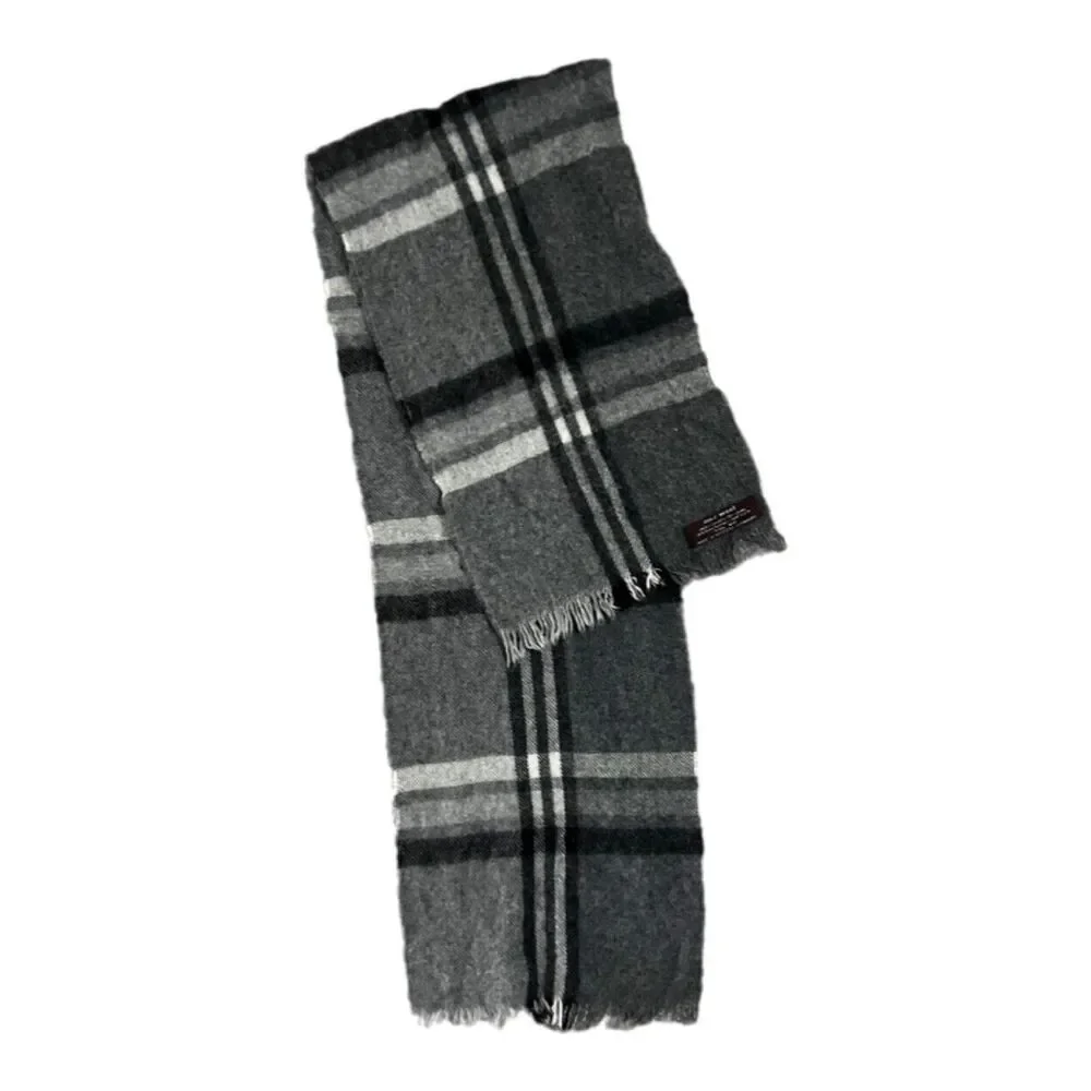 Western Germany 100% Wool Vintage Plaid Neutral Gray Black Scarf